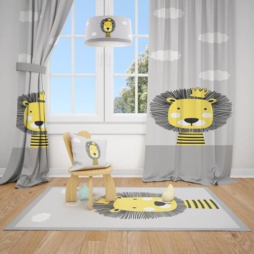 Home Lion King Children and Baby Room Background Curtain 2 Sashes