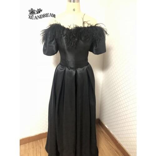 HOT sale robe de soiree musulman black feather formal women evening dress abiti da cerimonia elegant long evening dresses XD-67