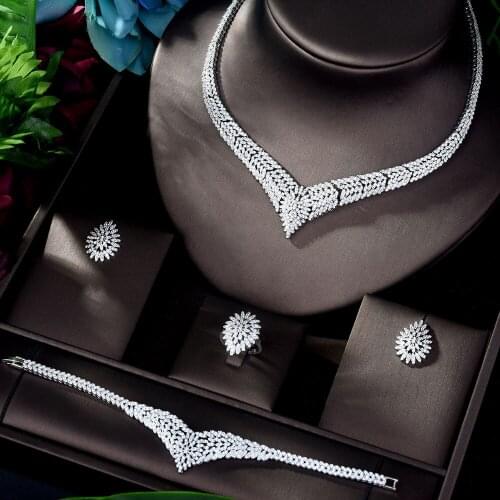 HIBRIDE New Design Simple AAA Cubic Zirconia Geometric Shape Women Bridal Jewelry Set Weeding Accessories Bijoux Femme N-1167