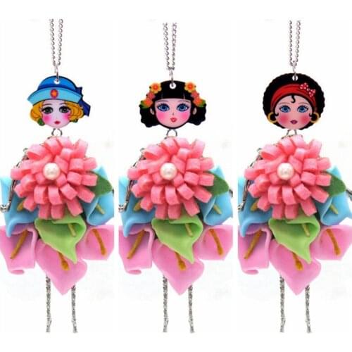 Creative Handmade Pearl Flower Dress Girl Fairy Doll Necklace Sweater Fabric Crafts Women Jewelry Children Gift Dropshipping
