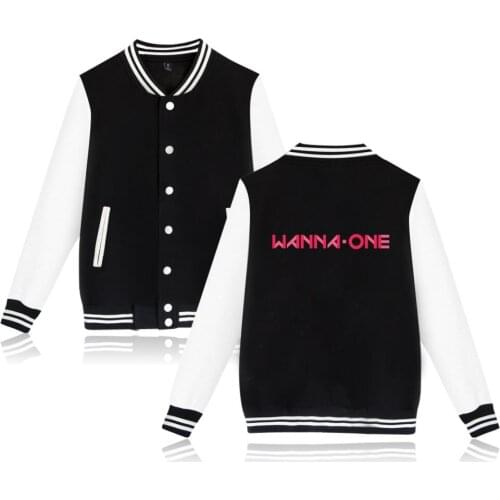 WANNA ONE kpop fashion men women Baseball Jacket Outerwear Pocket Button Long Sleeve Hoodies Jackets Sweatshirts Coats Tops 4XL