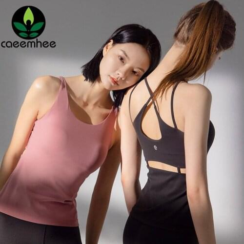 CAEEMHEE Women Straps Yoga Vest High Stretchy Sports Tank Tops Fitness Shirts Slim Fit Workout Tops with Removable Pads