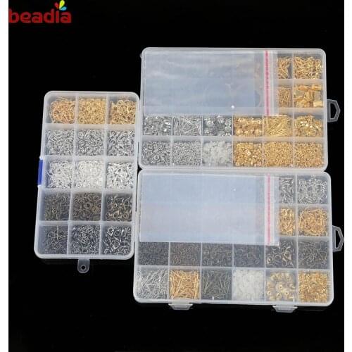 Rings/Lobster clasp/Hook/Torus/Needle/Clip/Earplugs Making Box Beads Kit For DIY Jewelry 15/24 Grid Findings
