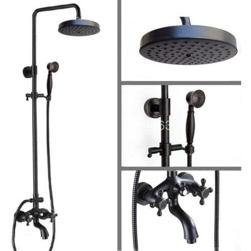 Wall Mounted Black Oil Rubbed Bronze Bathroom Rainfall Shower Faucet Round Shower Head Set Bathtub Tap Two Cross Handle ars456