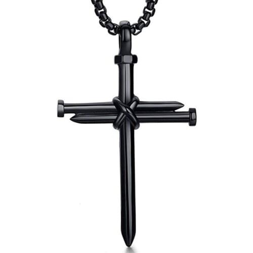 2021 New Fashion Cross Necklace Men Punk Nail Styling Pendant Black Gold Silver Color Chain Creative Necklace Jewelry Gifts