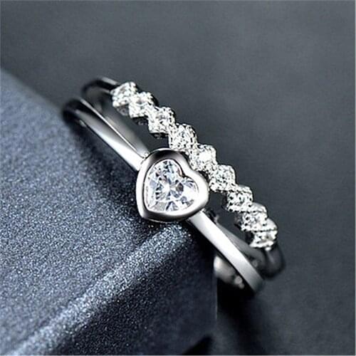 Silver Colour Heart Shape Open Ring Design Cute Fashion Love Jewelry For Women Young Girl Child Gifts Adjustable