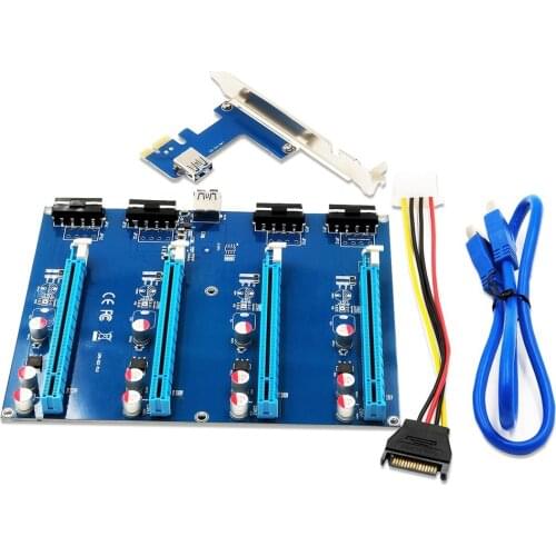 PCI-Express PCIe 1 To 4 PCI Express 16X Slots Riser Card PCI-E 1X To External 4 Slot Adapter PCIe Port Multiplier For Mining