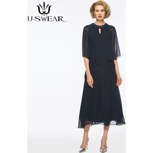 Mother of The Bride Dress O-neck Half Sleeves Beading Wedding Party Dress Mother of The Groom Gown Vestido Mae Da Noiva