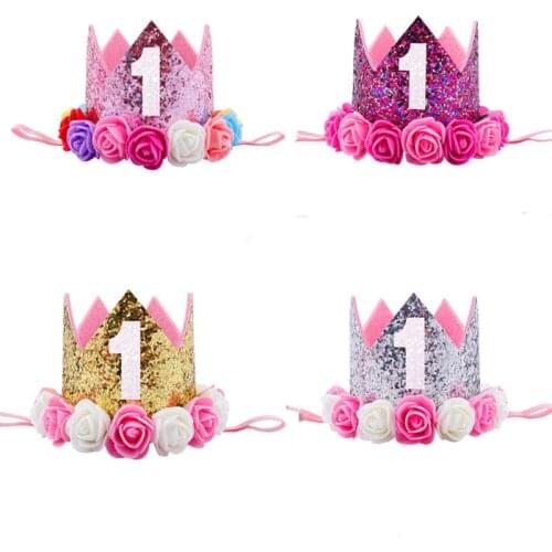 Cute Newborn Baby Girl 1st Birthday Party Flower Princess Crown Letter Headband Gift