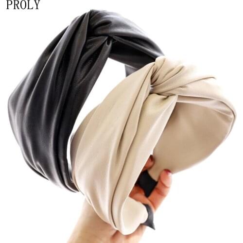 PROLY New Classic Women Hairband Wide Side PU Leather Headband Solid Color Turban Adult Top Quality Headwear Hair Accessories
