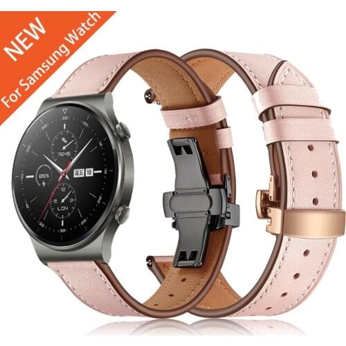 For Samsung Galaxy Watch 3 Butterfly clasp Leather strap 41mm 45mm Bracelet for Galaxy 42mm 46mm Gear S3 Classic Watchbands