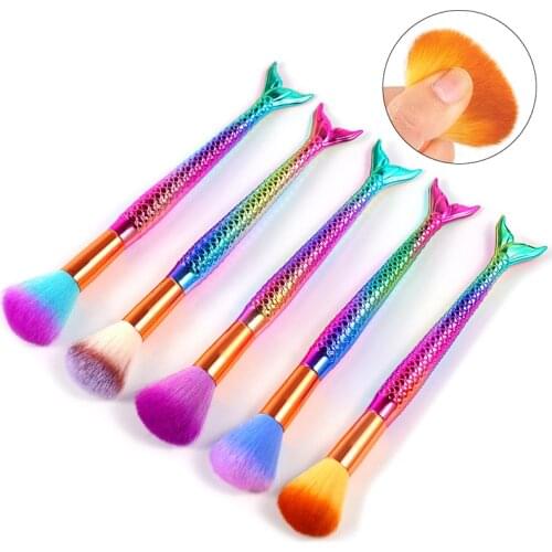 Mermaid Type Nail Cleaning Brush Tools Remove Dust Powder Brush Nail File Art for Manicure Pedicure Acrylic make up Brushes