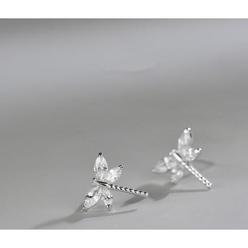 Party Jewelry 925 Sterling Silver Zircon Dragonfly Stud Earring for Women Brincos pendientes eh631