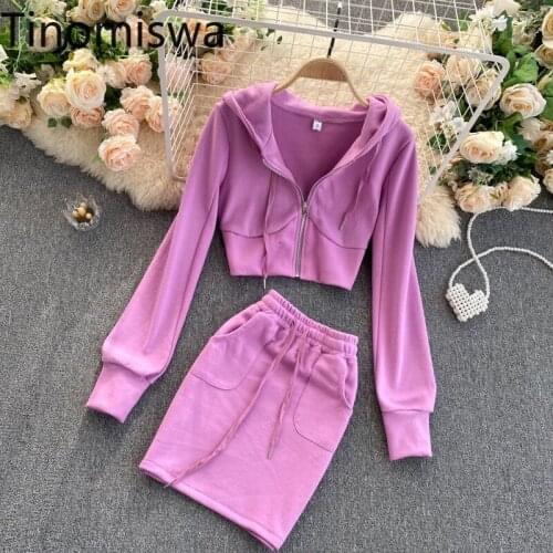 Tinomiswa Women 2 Piece Set Zipper Long Sleeve Coats+Lace Up Stretch Waist Bodycon Skirts Spring 2021 New Fashion Suits A2526