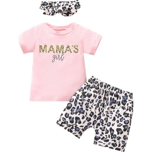 Baby Girl Tops, Leopard Pants Suit, Round Neck Short Sleeve Shirt, Loose Summer Bottoms, Headband Outfits 2021