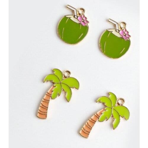 Top quality summer island style palm tree coconut enamel charms dangle green happy life DIY bracelet necklace jewelry pendant