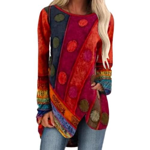 Womens Clothing Autumn and Winter New Tees Womans Cres neck Printed Long-sleeved Casual Long Ladies Loose T-shirt Plus Size