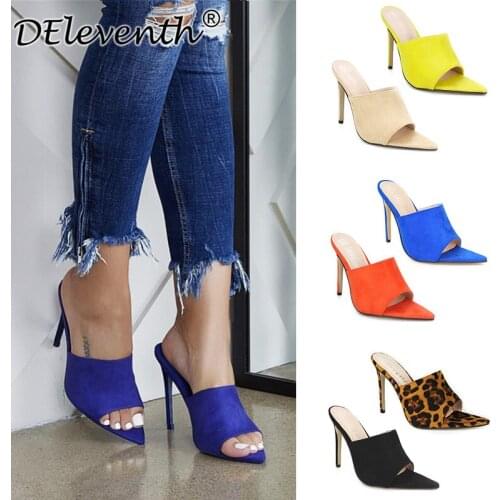 2020 Summer Ins Fashion Women High Heels Slippers Pointed Toe High Heels Ladies Slippers Large Size Women Flip Flops