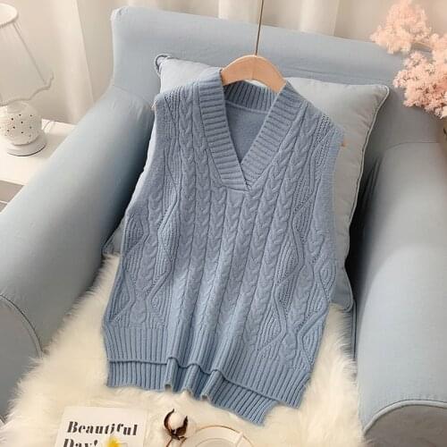 Urifens 2021 Sweater Vest Women Spring And Autumn Loose Korean Version Of The Short Woolen Vest V-Neck Sleeveless Sweater P15