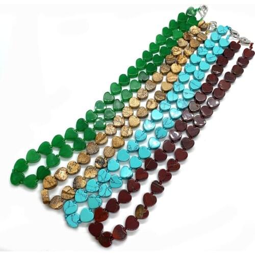 10x10mm Love Heart Shape Natural Stone Semi-precious Stone Ladies Necklace Turquoise Agate Necklace about 18 Inches