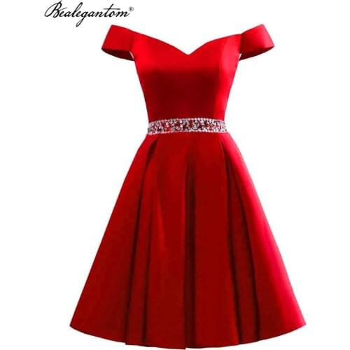 Bealegantom Short Prom Dresses Off Shoulder Beading Plus Size Mini Evening Cocktail Homecoming Party Gown Robes De Soiree PD1267