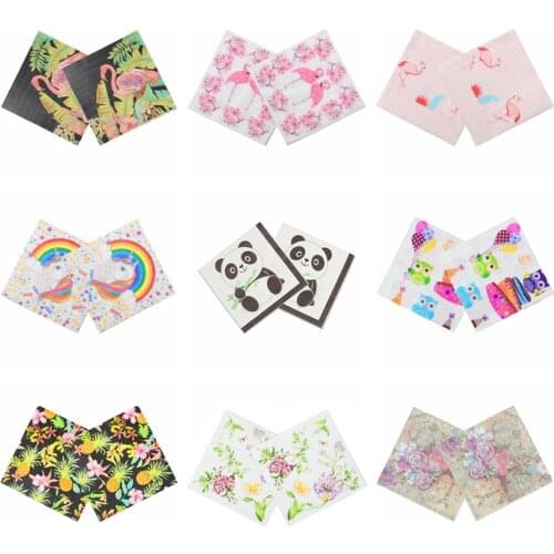 20pcs muti-styles flowers Rose unicorn panda flamingo animals Paper Napkins Cafe&Party Tissue Napkins Decoupage Decoration Paper