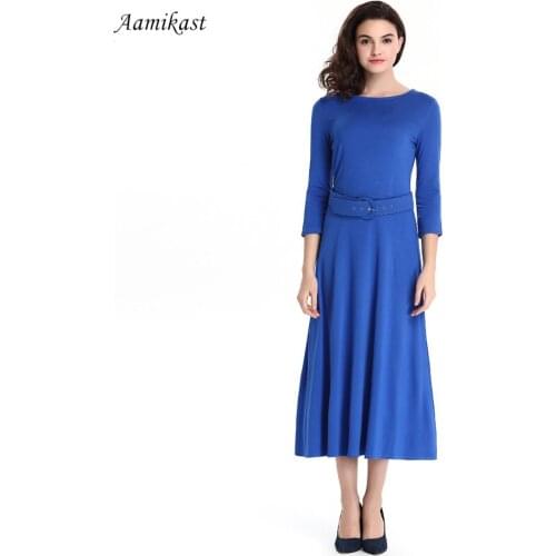 2022 New Women Summer Dresses O-neck Three Quarter Sleeve Casual Party Vintage Long Summer Dresses With Belt S M L XL XXL XXXL