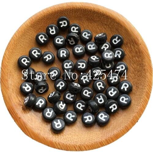 Single =Character R Printing Acrylic Letter Beads 4*7MM Flat Coin Round Shape 3600PCS/Lot Plastic Initial Jewelry Alphabet Beads