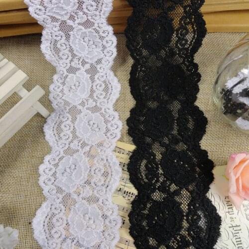 White 10m/lot 7cm Elastic Lace Fabric,Sewing Swiss Trim Wedding Lace,DIY Garment Accessories,Free Shiping