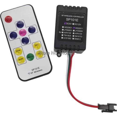 DC5V DC12V SP101E RF Wireless Remote Controller Max. 2450 Pixels for Full Color Addressable Pixel LED Strip WS2812B SK6812 etc