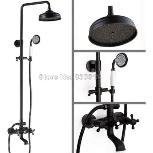 Black Oil Rubbed Bronze Bathroom Rainfall Shower Faucet Set with Dual Handles Tub Mixer tap + 8" inch Shower Head Wrs020