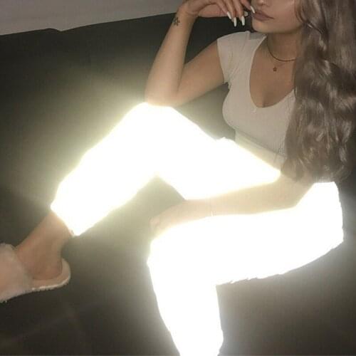 Flash reflective jogger pants women casual gray solid streetwear trousers hip hop dance show party pants