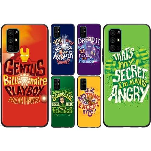 Marvel superhero text For Huawei Honor 50 SE V30 View 20 V20 30i 30S 30 20S 20E 20i 20 Lite Pro Plus Black Phone Case