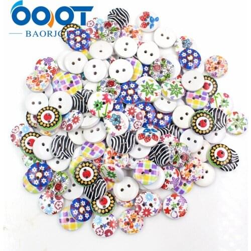 OOOT BAORJCT 179221,Fashion prints wooden buttons, 15mm shirts button DIY handmade clothing accessories,Sewing shank buttons