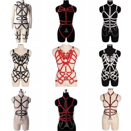 Erotic Fetish Sexy Lingerie Set Harajuku Harness Garter Belt Goth Punk Leather Women Body Bondage Cage Bra Waist Suspenders