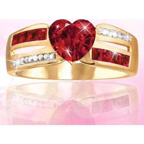 Aesthetic Accessories Vintage Trendy Jewelry Accessories for Women Red Heart-Shaped Cheap Halloween Crystal Rings Love Romance