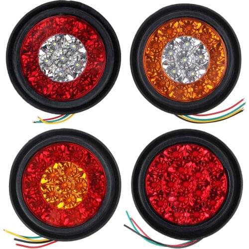 2Pcs/4Pcs 12V 16 LED Car Round Amber Red Taillights Rear fog Light Stop Brake Running Reverse Lamp For Truck Trailer Lorry