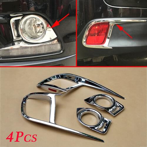 Chrome Trim Fit For Toyota Highlander Kluger 2014 2015 2016 Front + Tail Fog Light Lamp Cover 4X Accessories