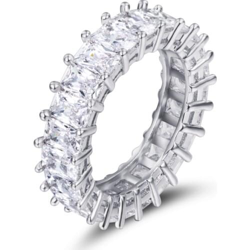 Exquisite Princess Cut Crystal Ring For Women Charming AAA Zircon Eternity Promise Ring Elegant Ladies Party Jewelry Accessories