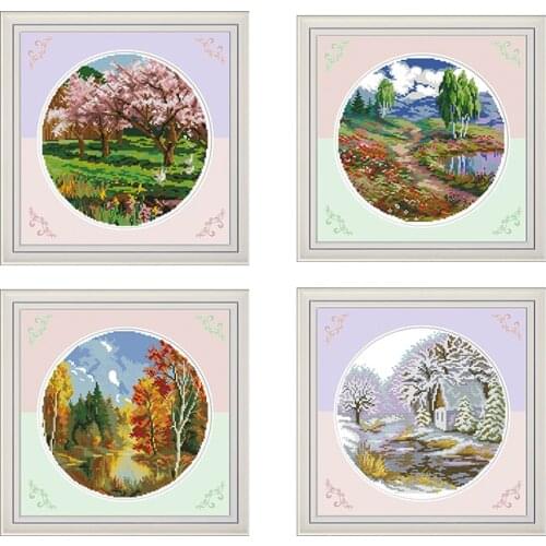 Joy Sunday FourSeasons (Spring /Summer /Autumn / Winter) DMC11CT 14CT Printed Counted Cross Stitch Kit DIY Embroidery Needlework