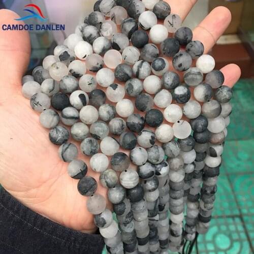 CAMDOE DANLEN Natural Stone Forst Dull Polish Matte Black Rutilated Quart 4 6 8 10 12mm Fit Diy Necklace Bracelet Jewelry Making