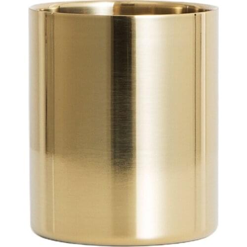 Q9QF Round Pen Holder Stainless Steel Vase Cosmetic Brush Container Desktop Decor