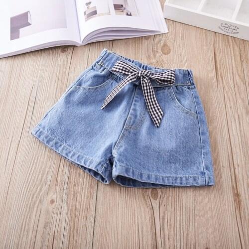 Summer Girl Culottes Kids Short Denim Shorts For Girls Princess Jeans Big Children Pants Shorts Flower Girls Clothing Size 3-14T