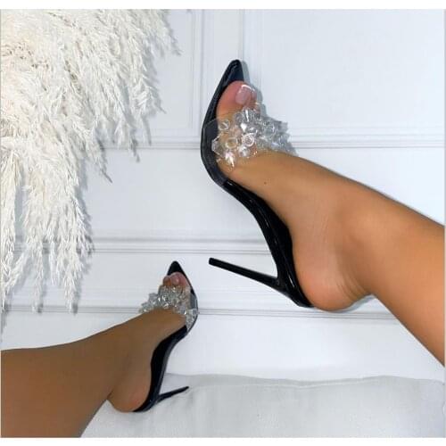 Summer Ladies Shoes Open PVC Fashion Dress Heels Sandalias Shallow Concise Solid Decoration Wedding Slip-On Zapatos De Mujer