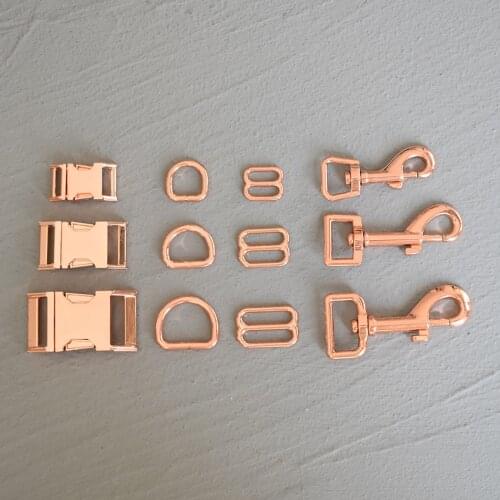 10 Sets 15/20/25mm Metal Straps Slider D Ring Release Belt Buckle For Pet Dog Collar Paracord Sewing Accessory Rose Gold