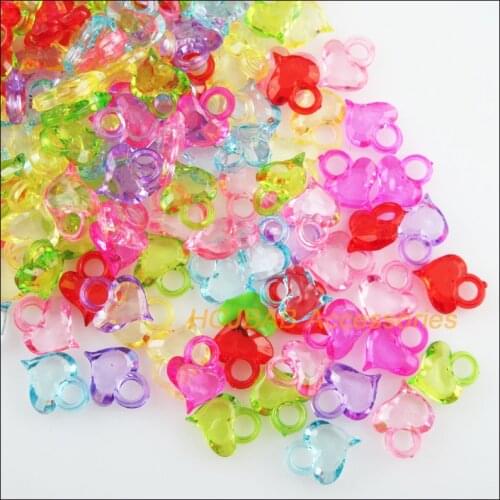 Fashion 180Pcs Clear Mixed Plastic Acrylic Tiny Heart Charms Pendants 11x13.5mm
