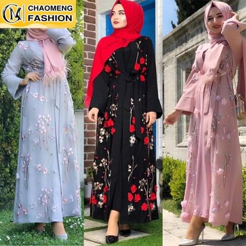 Muslim Fashion Floral Abaya Dubai Kaftan Turkish Islamic Clothing For Women Kimono Elegant Cardigan Ramadan Arab Hijab Dress