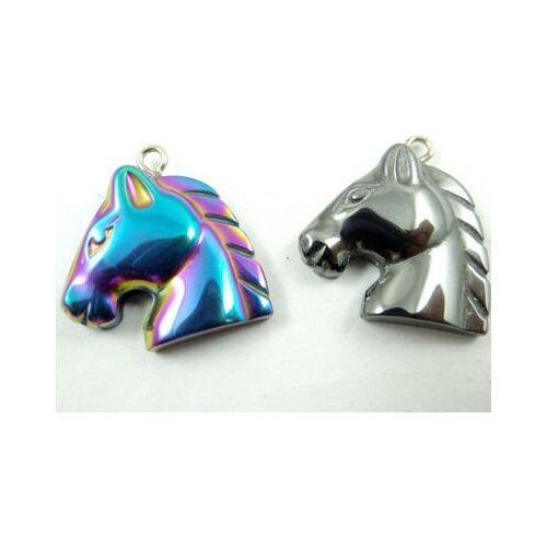 Natural Quartz crystal Titanium Hematite hand-Carved Horse head Gem pendant for diy jewelry making necklace Accessories4pcs