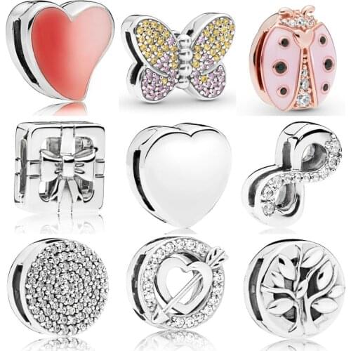 New 925 Sterling Silver Reflexions Bracelet Butterfly Clip Charm Fit pandora Reflexions Bracelet Heart Charm Clip DIY Jewelry