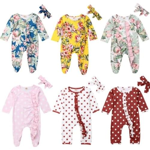 Pudcoco 2019 Autumn Newborn Infant Baby Girl Floral Dot Clothes Romper Long Sleeves Jumpsuit Spring Outfit Set
